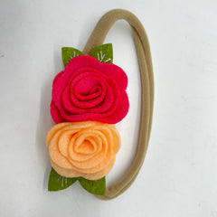 MOMISY Headbands Flowers Soft Synthetic Hairbands for Baby Girls, Infants and Toddlers, Pack of 3 - Multicolor (Free Size, Peach Red Golden)