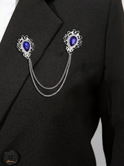 SYGA Men's & Women Suit Shirt Stud Lapel Pin Chain Tassel Brooch Pin with Crystal Chain(Blue Diamond)