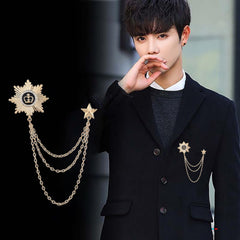 SYGA Men's & Women Suit Shirt Stud Lapel Pin Chain Tassel Brooch Pin with Crystal Chain(Gold)