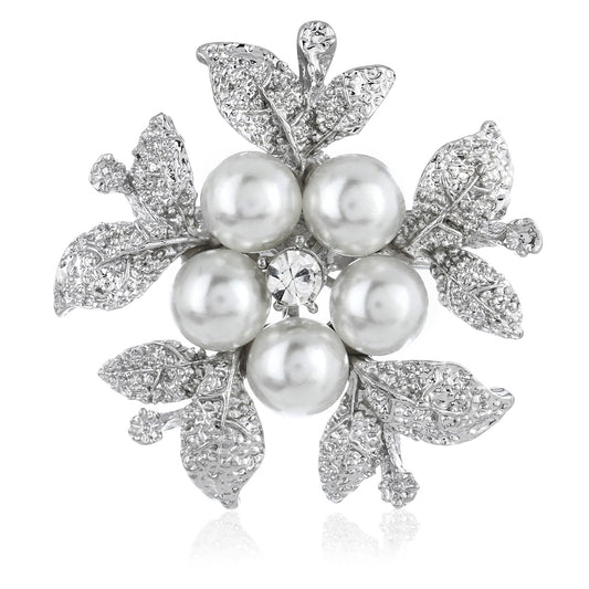 SYGA Brooch 5 Pearl Fashion Crystal Rhinestone Jewellery Pin Vintage Accessories Decoration Clothing Brooches for Women Girl - 5 Pearl Leaf