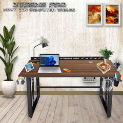Xtreme M1-Gaming, Work & Study Desk. Large for PC, Dual Monitors, iMac, and Laptops. Metal & Engineered Wood. Black Stand 4 Feet (M1B4_Gaming_American Walnut)