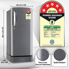 LG 185 L, 5 Star, Smart Inverter Compressor, Direct-Cool Single Door Refrigerator (GL-D201APZU.BPZZEBN, Shiny Steel, Base stand with drawer & Fast Ice Making)
