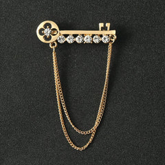 SYGA Men's & Women Suit Shirt Stud Lapel Pin Chain Tassel Brooch Pin with Crystal Chain(Key golden)