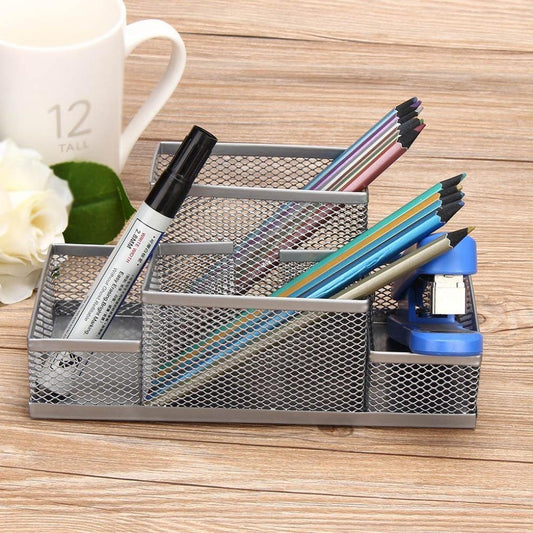 SYGA Office Supplies Desk Organizer Mesh Collection Pen Holder, 4 Compartments - Grey?