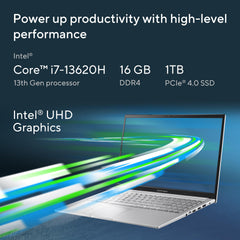 ASUS Vivobook 15, Intel Core i7 13th Gen 13620H, 16GB RAM, 1TB SSD, FHD 15.6", Windows 11, Office Home 2024, Cool Silver, 1.7Kg, X1502VA-BQ1299WS, Intel UHD GPU, 42Whr, M365 Basic (1Year)* Laptop