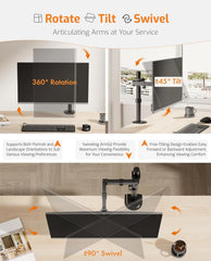 HOSS® Single Monitor Arm Desk Mount - Holds Screens up to 32 inches, Fully Adjustable Stand with C-Clamp and Grommet Base, VESA 75x75mm or 100x100mm, Black