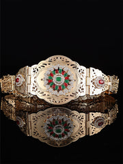 SYGA Women's Moroccan Style Metal Small Waist Chain Women's Wedding Jewelry Belt Glossy Design Kamarband(Gold+Red)