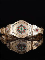 SYGA Women's Moroccan Style Metal Small Waist Chain Women's Wedding Jewelry Belt Glossy Design Kamarband(Gold+Red)
