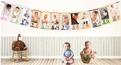 SYGA 1 to 12 Month Animal Photo Banner for Your Baby with Front Side Photo Space & Sweet Memory Writing Space Back Side of Banner
