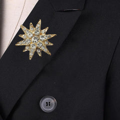SYGA Men's Suit Chest Brooch Fashionable Rhinestone Decoration Diamond Clothing Accessories Golden six-pointed star