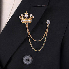 SYGA Men' s & Women Suit Shirt Stud Lapel Pin Chain Tassel Brooch Pin with Crystal Chain(Golden Crown)