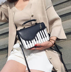 SYGA Women's Piano Purse Handbag, Black, with Strap and Zipper Closure