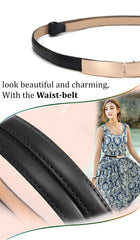 SYGA Women Leather Belt Thin Skinny Metal Gold Elastic Buckle Waistband 22-36 Waist Belt Dress Accessories(Black)