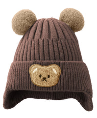 SYGA Winter Warm Ear Protection Knitted Cute Pompom Baby Hat (2-6 Year) Brown