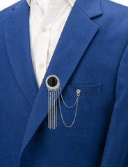 SYGA Men's & Women Suit Shirt Stud Lapel Pin Chain Tassel Brooch Pin with Crystal Chain(Classic Round Tassel Silver)