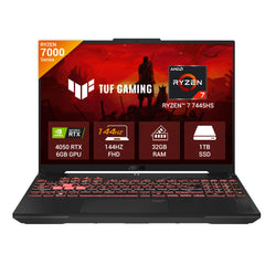 ASUS TUF A16 (2025), AMD Ryzen 7 7445HS, Gaming Laptop (RTX 4050-6GB/140W TGP/32GB RAM/1TB SSD/FHD+/16"/56Whrs/Windows 11/M365 Basic (1Year)*/Office Home 2024/Mecha Gray/2.2Kg) FA607NUG-RL191WS