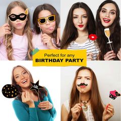 SYGA Black and Golden Birthday Party Photo Booth Props Craft Item (Set of 24)