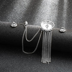SYGA Men's & Women Suit Shirt Stud Lapel Pin Chain Tassel Brooch Pin with Crystal Chain(Classic Round Tassel Silver)