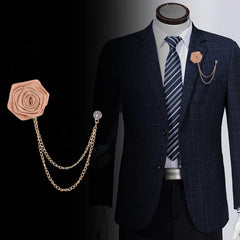 SYGA Rose Flower Brooch Pin for Men & Women,Beautiful Fashion Jewelry with Chain Design(Champagne)