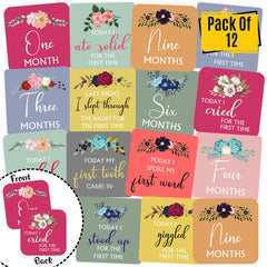 SYGA Flower Design Newborn Baby Monthly Age Milestone Cards - (Paper, Size: 16 x 11.5 cm, Multicolour) -Set of 12 Cards