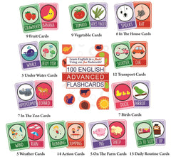 syga English Advance Flash Cards 100 Cards for Kids to Learn English- Multi Color