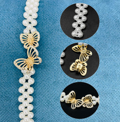SYGA Pearl Adjustable Waist Belt with Hollowed Tassel Detail, Suitable Size for Waist 24-34 INCH