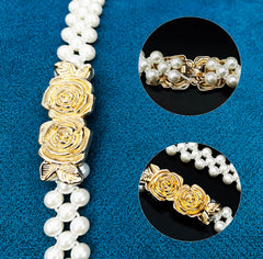 SYGA Pearl Adjustable Waist Belt with Hollowed Tassel Detail, Suitable Size for Waist 24-34 INCH