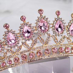 SYGA Princess Antique Bronze Crystal Rhinestone Bride Diamond Crown Tiaras Women Headband Wedding Jewelry Hair Accessories - Gold Pink
