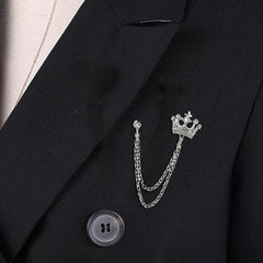 SYGA Luxury Crown Style Brooch for Men's & Women Suit Shirt Stud Brooch Lapel Pin Brooch Pin Chain Tassel Brooch Pin with Crystal Chain(Silver Crown)