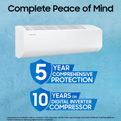 Samsung 1 Ton 3 Star Digital Inverter Split AC (Faster & Powerful Cooling even at 58 Degree C, 100% Copper, 5 year comprehensive warranty, 5 Step Convertible, AR50F12D0LHNNA, White)