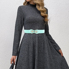 SYGA Women Cinch Belt, PU Leather Stretchy Waist Belt with Dual Flower Metal Buckle, Retro Style - Black