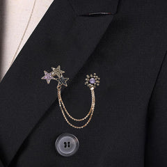 SYGA Men's & Women Suit Shirt Stud Lapel Pin Chain Tassel Brooch Pin with Crystal Chain(Purple Diamond)