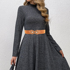 SYGA Women Cinch Belt, PU Leather Stretchy Waist Belt with Dual Flower Metal Buckle, Retro Style - Black