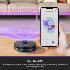 Eureka NER710 2-in-1 Robot Vacuum & Mop with 8000Pa suction, 5th-Gen LDS laser navigation, multi-floor mapping, 180-min runtime, 3-in-1 cleaning for pet hair, carpets & hard floors, App/Alexa support.