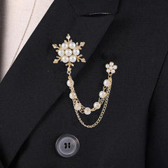 SYGA Snowflake Flower Brooch Pin with Pearls and Crystals, Gold, for Men & Women