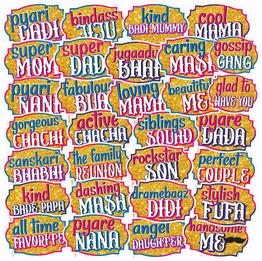 SYGA Family Photo Booth All Occasion Function Party Props Indian Baby Shower Festival Props for Family Wedding/Anniversary/Haldi/Reception/Birthday Party/Reunion/Get-Together/Sangeet-30Pcs