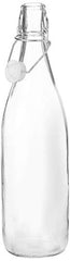 Amazon Brand - Solimo Silica Glass Bottle with Flip Cap, 1 Litre, Set of 4, Transparent