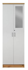 DeckUp Plank Cove 2-Door Engineered Wood Wardrobe with Mirror (Wotan Oak and White, Matte Finish)