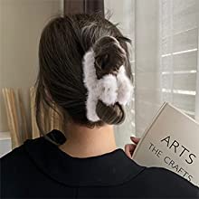 MOMISY Soft Faux Fleece Fur Large Hair Clutcher/Clip/Claw/Clamp/Pin/Fluffy/Accessories, Random Color For Women & Girls-Pack of 3 (RiceWhite Khaki Black)