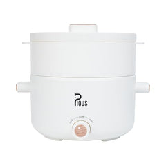 PIOUS Multipurpose Small Electric Kettle with Ceramic Coating 2L | Mini Multi Cooker Kettle For Boil, Steam, Fry, Saute | Electric Cooking Pot For Hostel | Diwali Gift | Dual Power 200W & 700W (White)