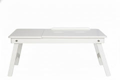 INTRAHAUS Wooden Extra Large Multi Tasking Height Adjustable Foldable Laptop Table Portable Study Writing Desk for Bed Sofa Home Office Use Walnut Color Wide Surface Design