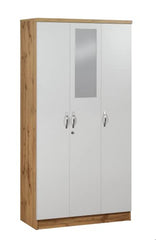 DeckUp Plank Cove 3-Door Engineered Wood Wardrobe with Mirror (Wotan Oak and White, Matte Finish)