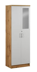 DeckUp Plank Cove 2-Door Engineered Wood Wardrobe with Mirror (Wotan Oak and White, Matte Finish)