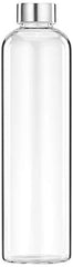 Amazon Brand - Solimo Silica Glass Bottle with Flip Cap, 1 Litre, Set of 4, Transparent