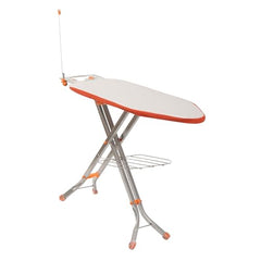 Kuber Industries 18 Inch Foldable & Height Adjustable Press Board Iron Stand with Heat Resistant Holder/Tray for Home | Anti Skid Press Table for Clothes | Diamond Print- Red & Cream