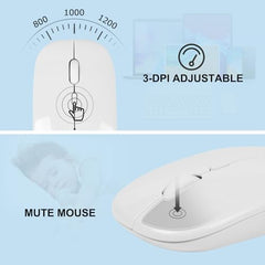 Bluetooth Keyboard and Mouse Combo Ultra-Slim Portable Rechargeable Compact Wireless Mouse Keyboard Set for Pad/iPad Pro/iPad Mini/iPad Air Mac OS,Android Windows iOS and Above(White)