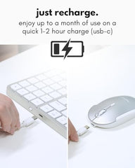 Macally Bluetooth Mac Keyboard and Mouse - Compact (2 Zone) Layout with Number Pad - Multisync, Rechargeable - Wireless Apple Keyboard and Mouse Combo for Mac, MacBook, iPad, iPhone - Silver