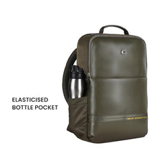 Gear Elevate Faux Leather 20L Water Resistant Anti-Theft 4 Compartment Backpack/Laptop Bag/Office Bag With Raincover For Men/Women (Olive-Yellow)
