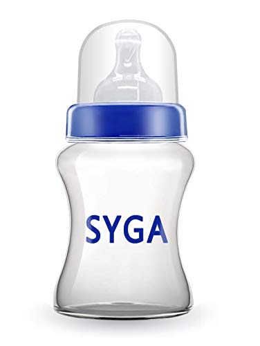 SYGA Baby Feeding Bottle Wide Neck BPA Free Non Colic Extra Safe Feeding Bottle, Blue-150ml