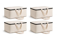 TAKIVA Cotton Canvas Foldable Bed Storage Organizer Pack Of 4 | Quilt Storage Bags Big Size, Blanket Storage Of Extra Large, Underbed Storage Bag For Clothes (60 X 45 X 22 Cm), Off-White